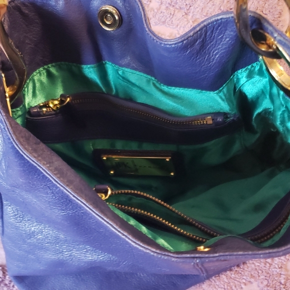 Paris designer blue leather 80s style bag - Picture 3 of 8